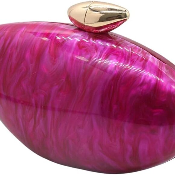 Shell Shape Acrylic Clutch Trendy Metallic Acrylic Evening Bag Shiny Egg Purses - Picture 2 of 6